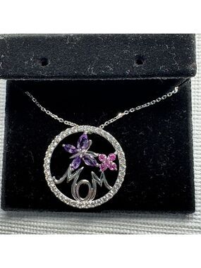 Zales Silver Necklace with Purple and Pink Accents